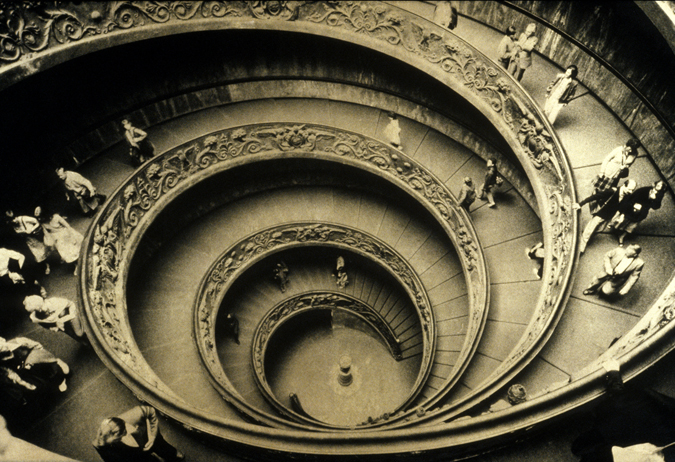 Vatican Museum Double Spiral Stairway. Photograph and orotone by Sally Larsen