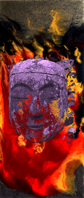 [Jizo #1 Purple Fire; 48 in x 22 in]