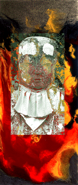 [Jizo #4 Green Leaves; 48 in x 22 in]